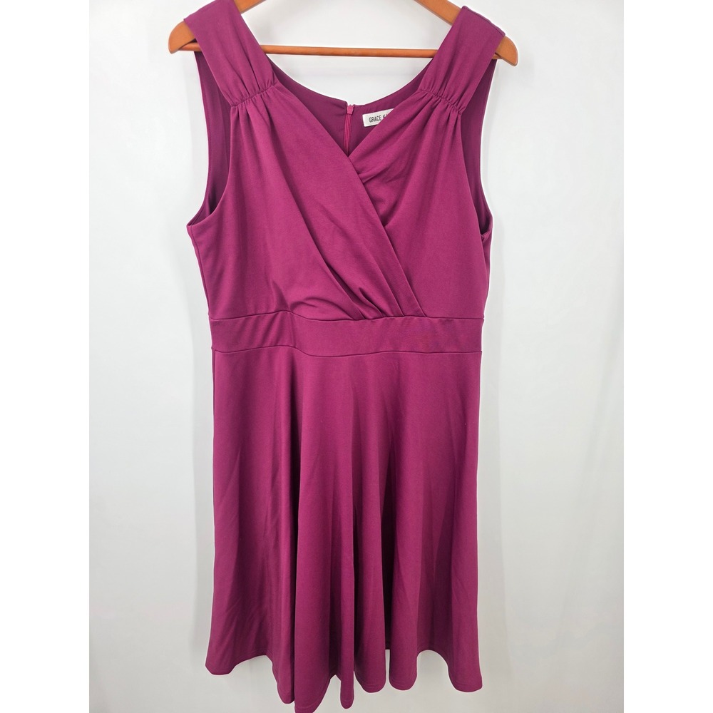 Grace Karin Magenta Purple Fit and Flare Surplice Dress 2XL Sleeveless V-Neck